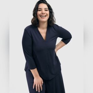 Alembika Navy V-Neck Women's Top